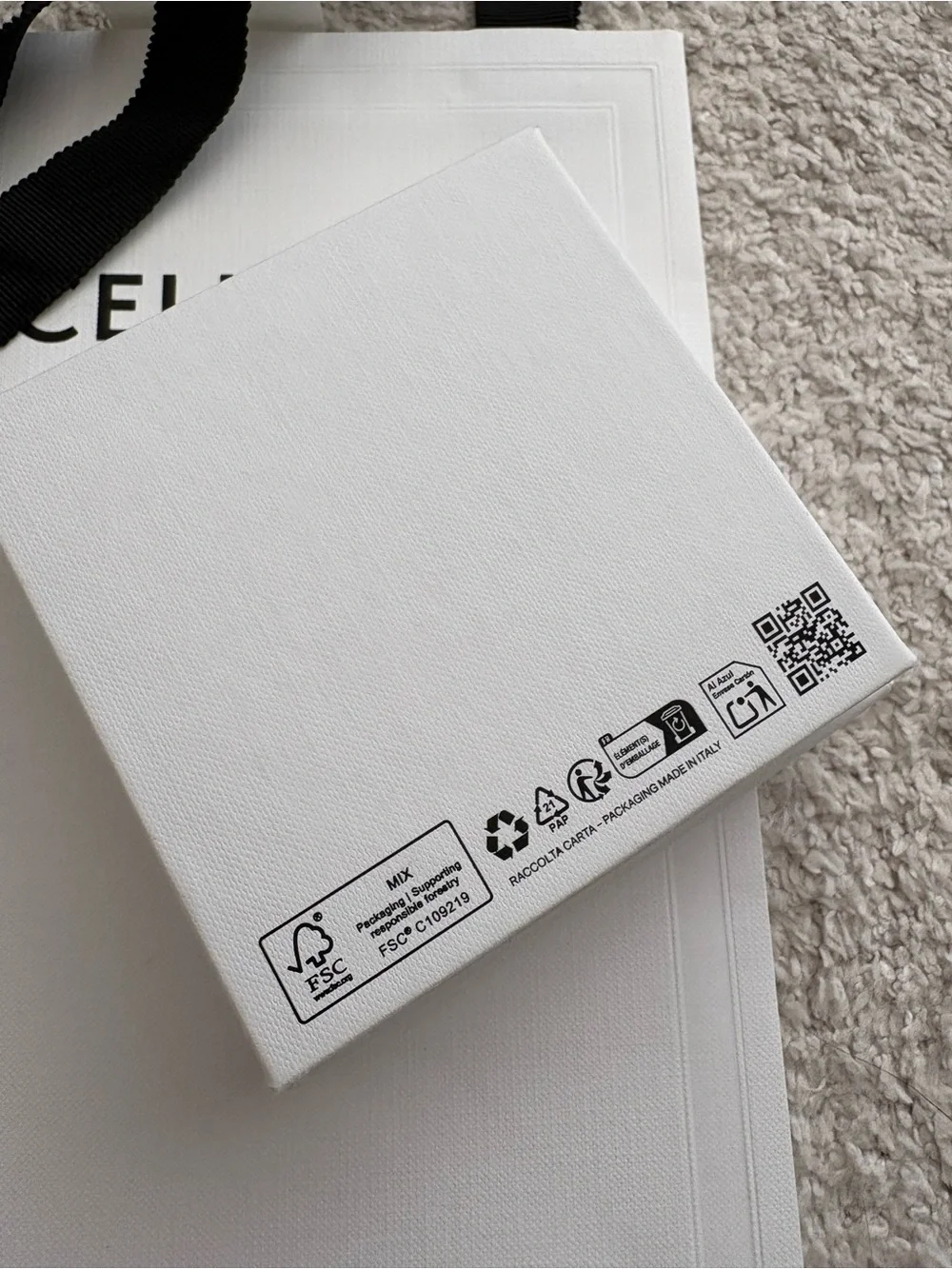 Celine White Gift Bag and Box Set with Black Accents